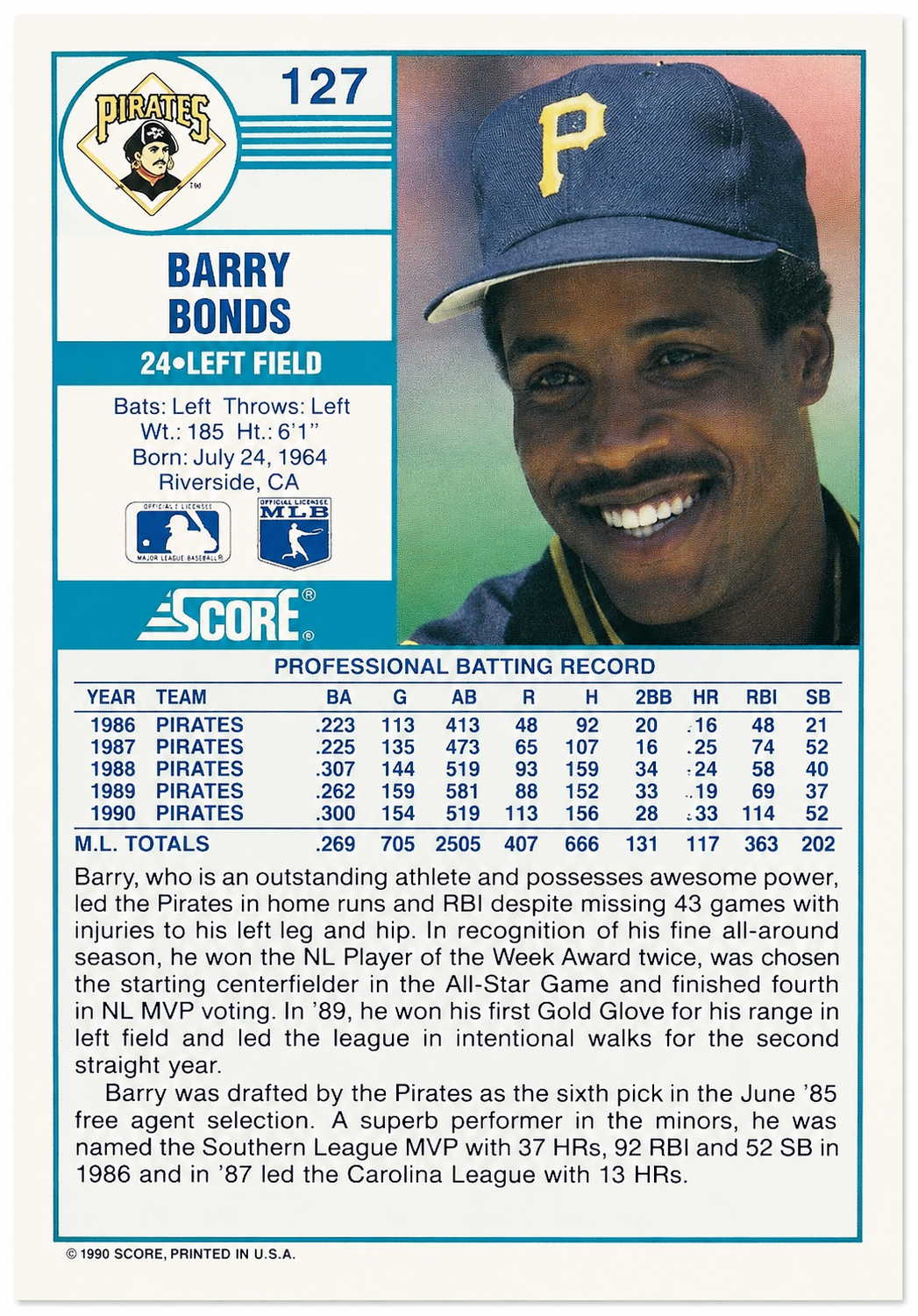 #127 Barry Bonds 1989 Score (NM)