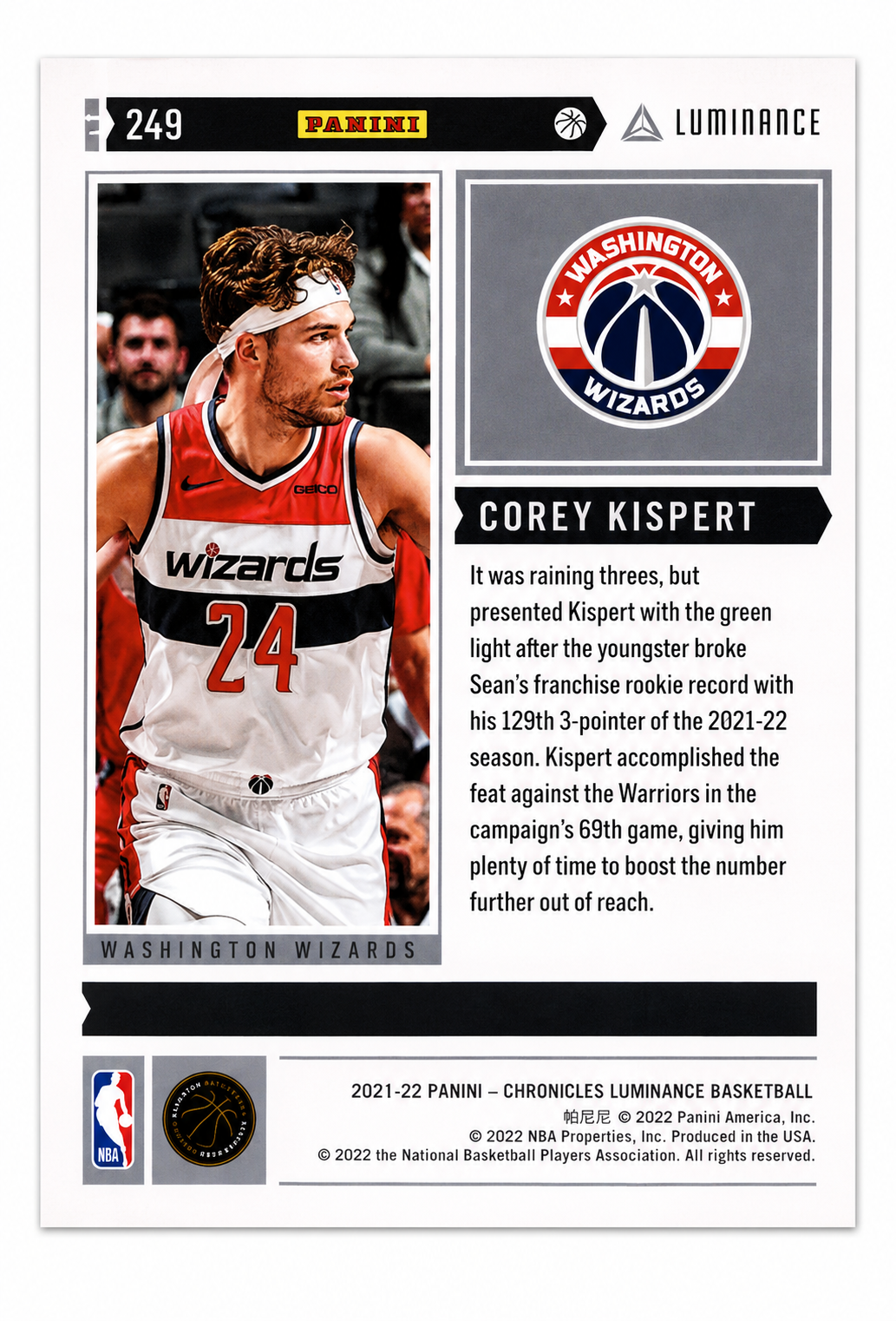 #249 Corey Kispert 2021-22 Panini Chronicles - Pink (NM)