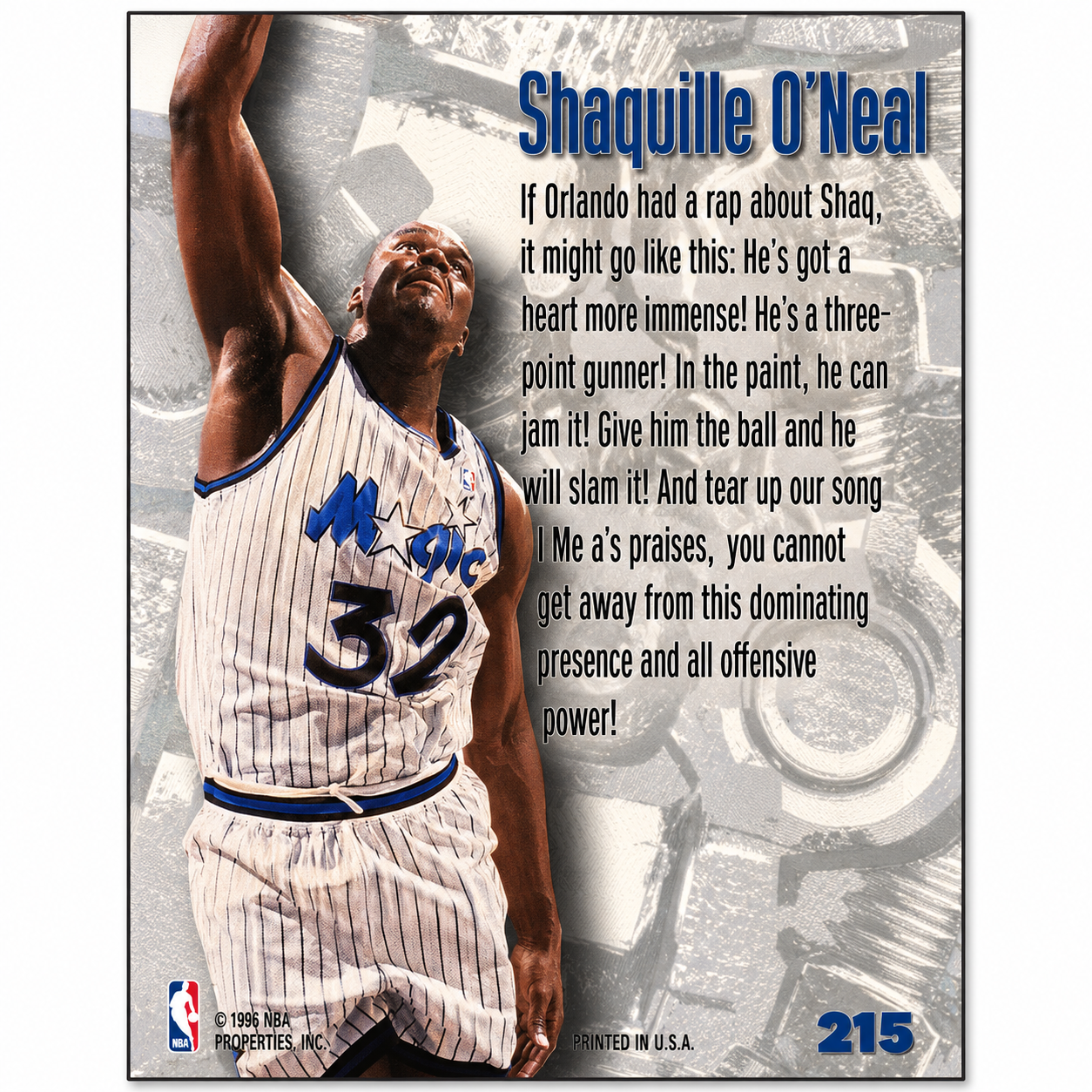 1995-96 Fleer Metal Nuts & Bolts #215 Shaquille O Neal (MT)