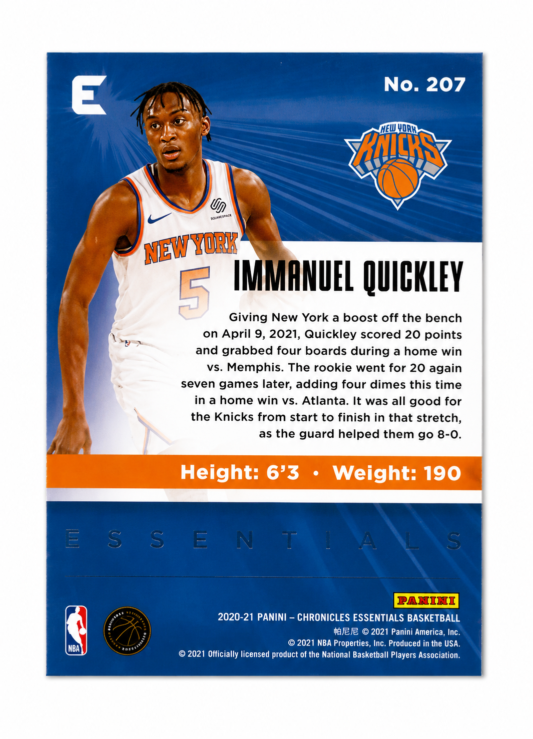 #207 Immanuel Quickley 2020-21 Panini Chronicles (NM)