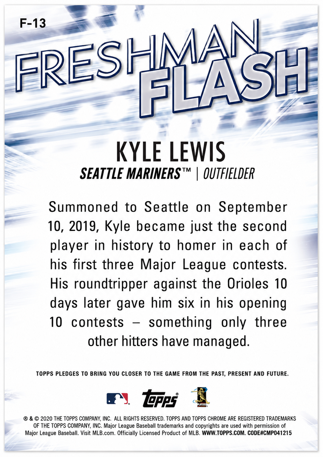 FF-13 Kyle Lewis 2020 Topps Chrome - Freshman Flash (NM)