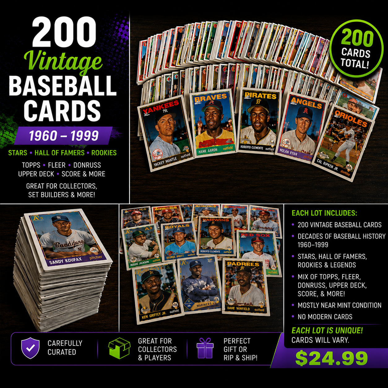 HitLab Vintage Baseball Box (200 Cards)