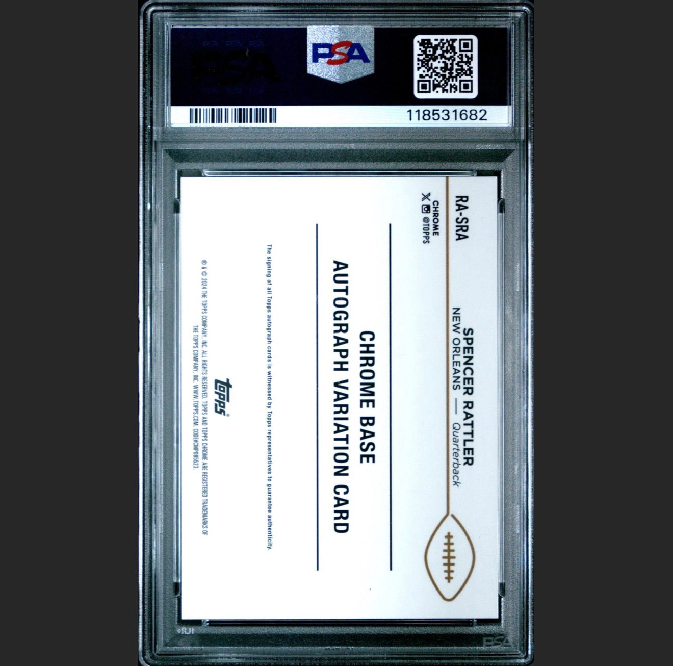 2024 Topps Chrome Rookie Autographs Variations – Spencer Rattler Blue Refractor Auto (/150) – PSA 10 GEM MINT